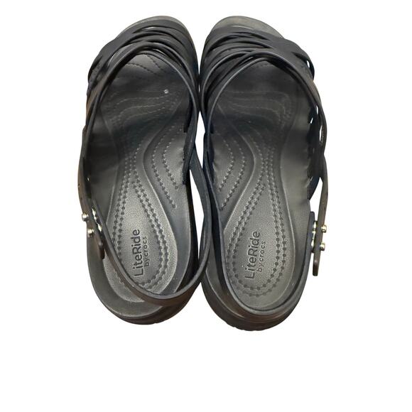 CROCS Brooklyn Strappy Low Wedge Platform Sandals Womens 10 Black Comfy LiteRide - Picture 5 of 9